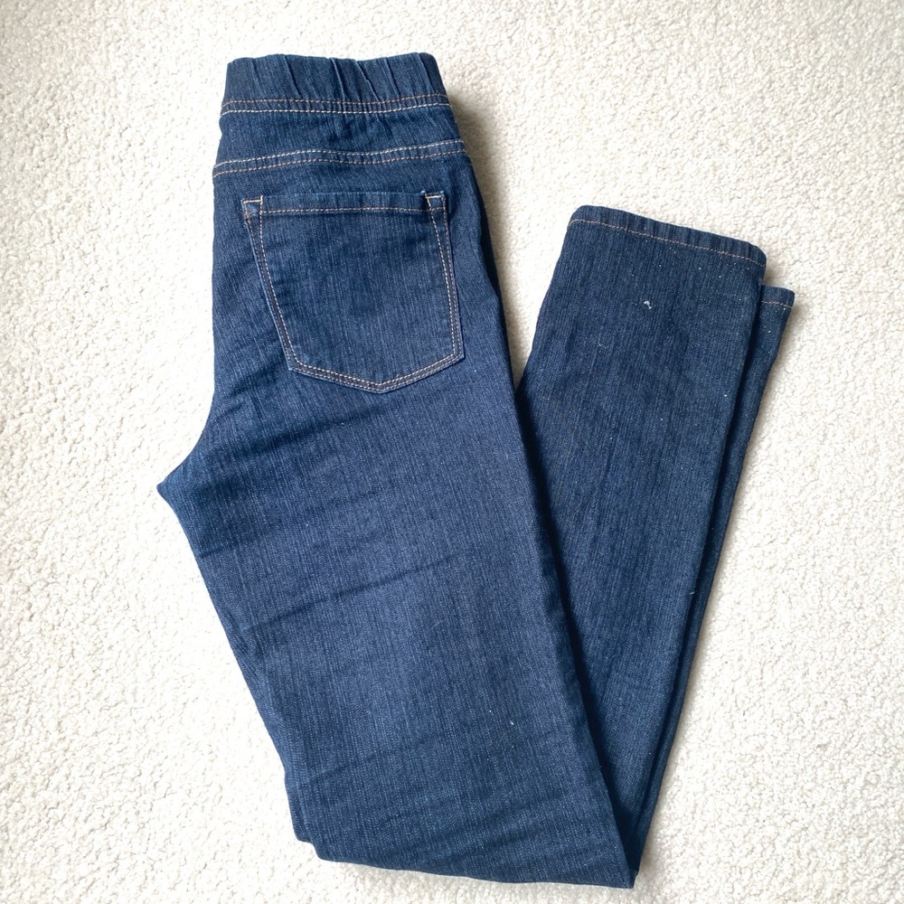 Dark Wash Elastic Waist Stretch Skinny Pull on Jeans / Leggings